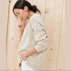 Jenni Kayne Cruise Cocoon Crewneck Cotton Linen Pullover Beige Neutral Sz.M